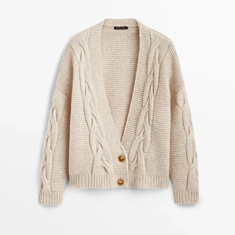 Эфирный костюм 2024, весенний новый стиль Massidutti, вязаный женский повседневный топ-кардиган с витым цветочным принтом