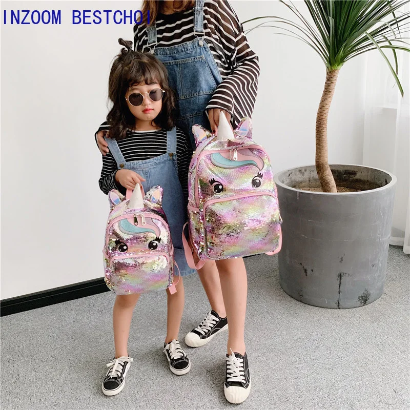 

Детский Школьный рюкзак с единорогом и блестками для девочек-подростков, милые Мультяшные большие ранцы