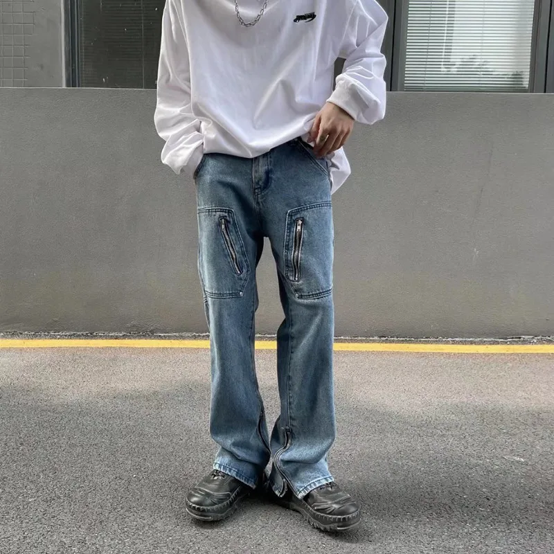 2022 New Arrivals Pocket Ankle Zipper Vintage Men Baggy Jeans Trousers Hip Hop Straight Casual Women Denim Pants Pantaloni Uomo