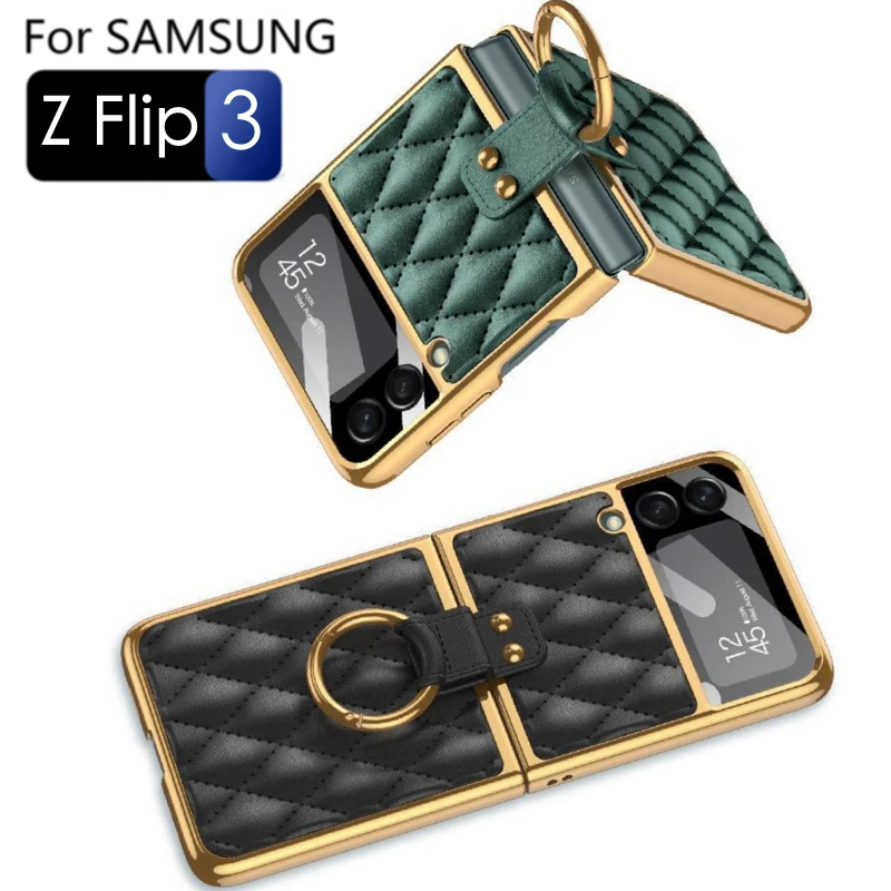 

Флип-чехол для Samsung Galaxy Z, Роскошный чехол для телефона с кольцом-держателем на палец, стеклянный объектив для Samsung Z Flip3, чехол с защитой от царапин