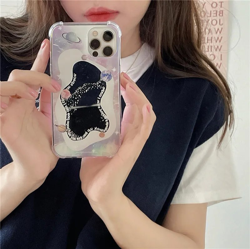 

Retro mirror Planet track Starry sky sweet girls Phone Case For iPhone 13 12 11 Pro Max Xs Max XR 7 8 Plus Case Cute Soft Cover