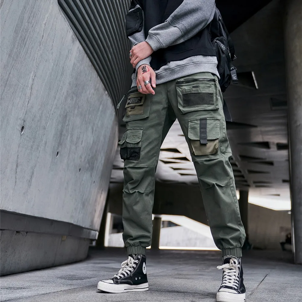 

Casual Side Pockets Green Y2k Cargo Pants with Elastic for Men Military Fashoin Black Cargo Joggers Drawstring Streetwear 2022