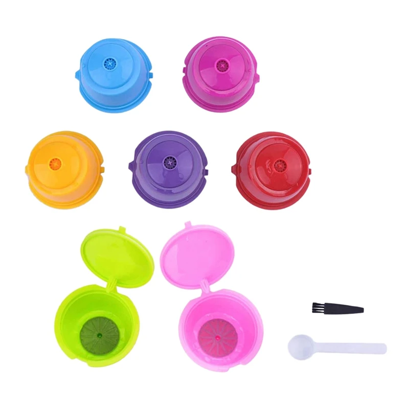 

7 Pcs Coffee Capsules Refillable Coffee Capsules Pods Reusable Universal Coffee Filter With Spoon Brush For Dolce Gusto