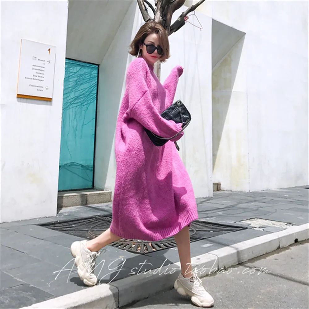 

Loose Knitted A-line Sweater Dress Fashion Candy Color Women's Knitted Dresses Autumn Wild Female Pullover Sweaters