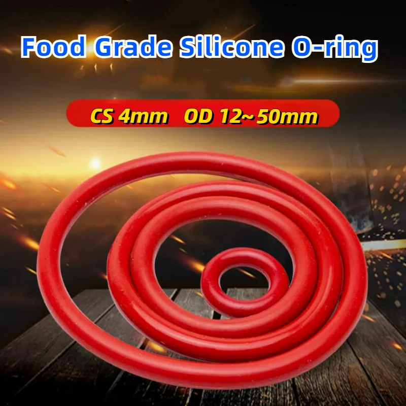 

5-20PCS OD 12~ 50mm*Thickness(CS) 4mm Red Silicone O-Ring Food Grade Sealing Ring Waterproof and Insulated