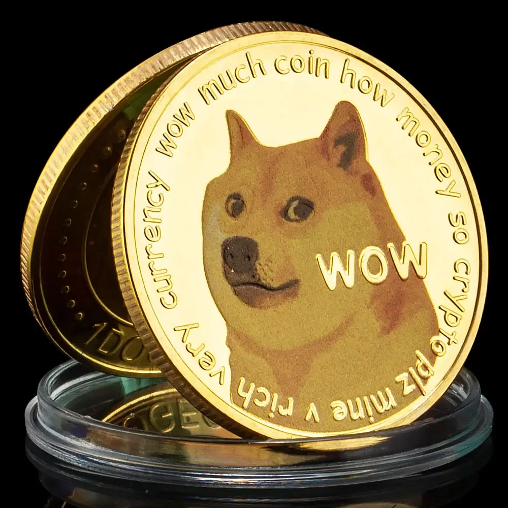 Dogecoin позолоченные крипто-сувениры монеты 40 мм WOW милые украшения для дома Doge