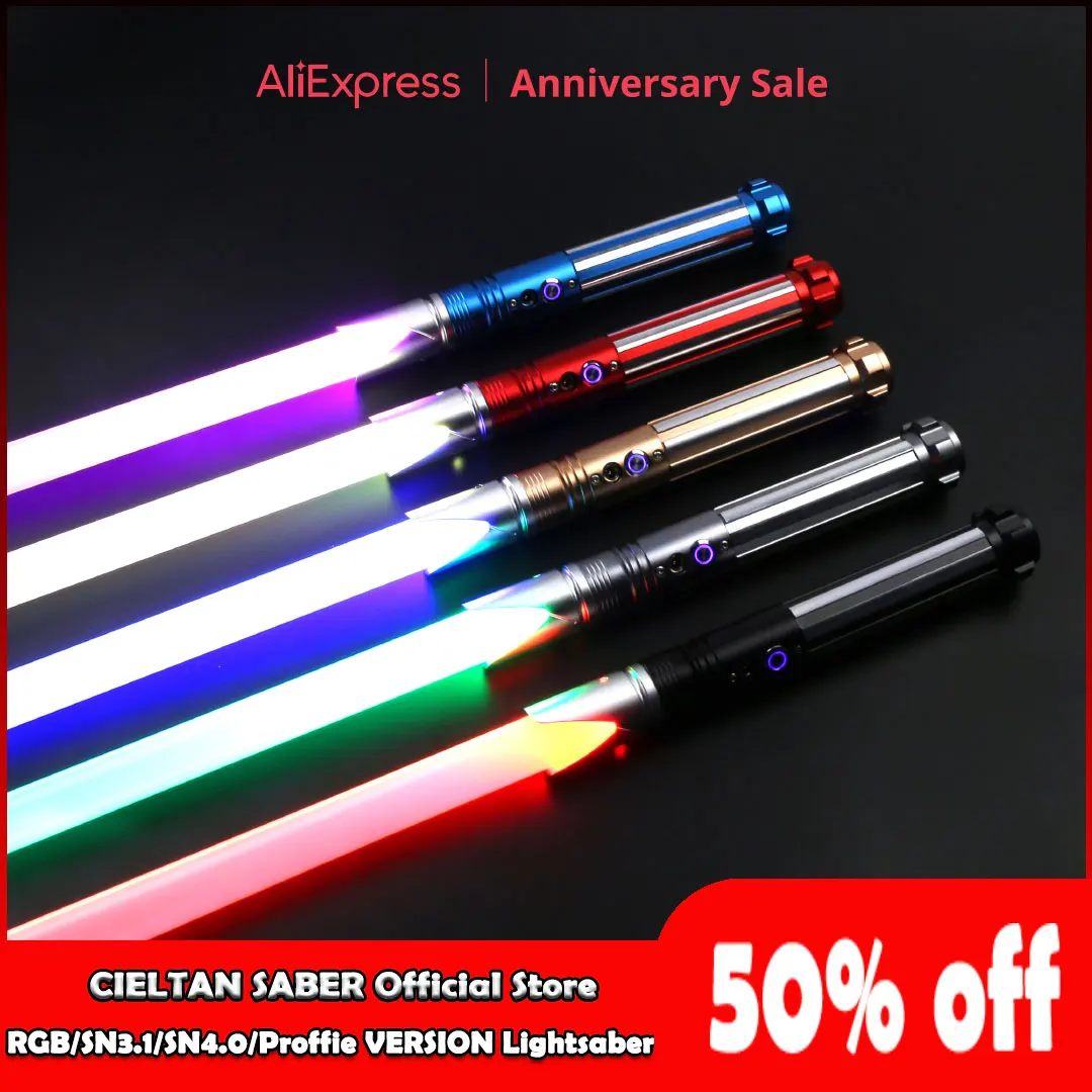 

CIELTAN RGB Lightsaber, 1 Inch Blade, Metal Hilt, Heavy Fighting FOC with 5 Sets Soundfonts 12 Kinds Light Blaster Saber Toys