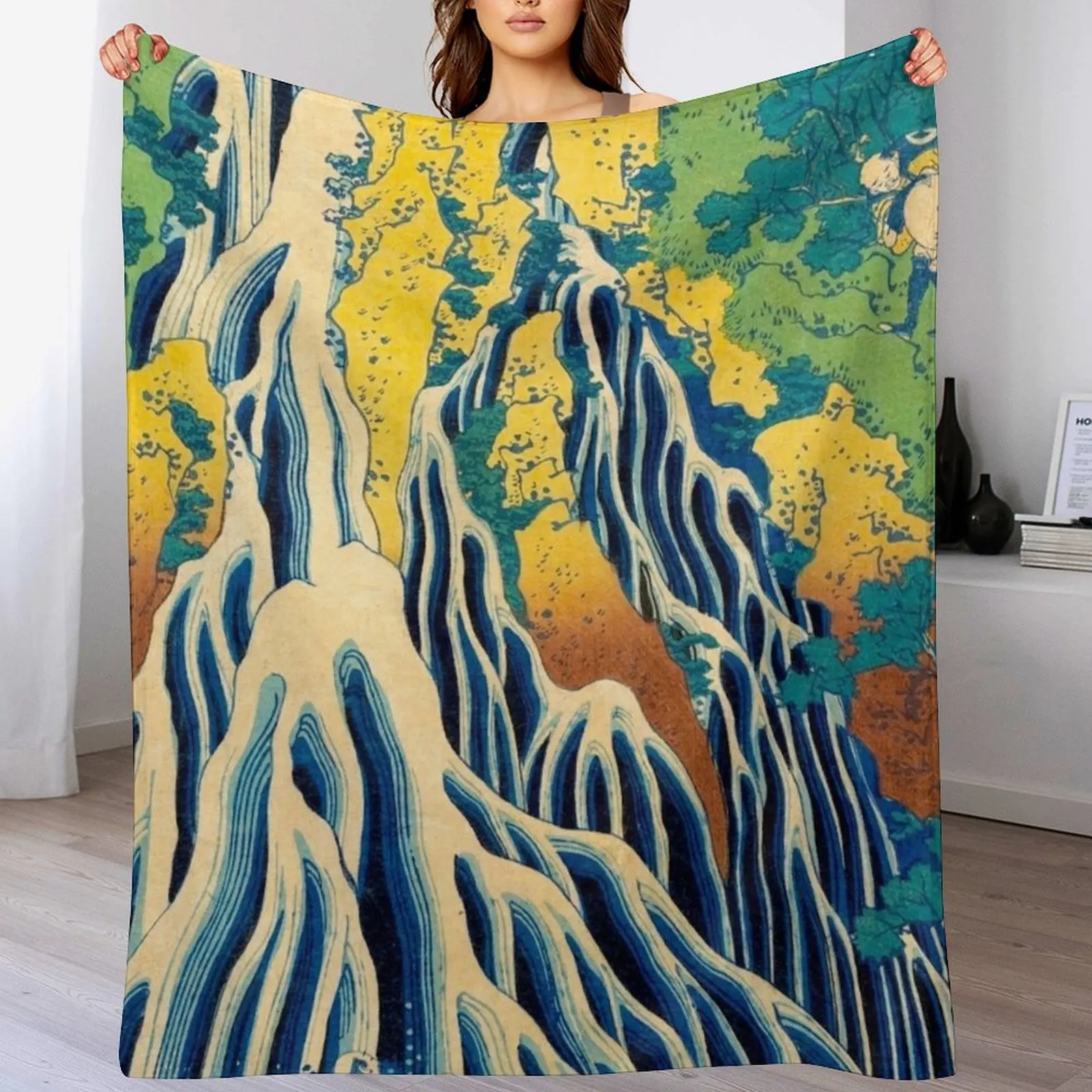 Водопад The Falling Mist at Mount Kurokami Katsushika Hokusai японское одеяло с древесными блоками и