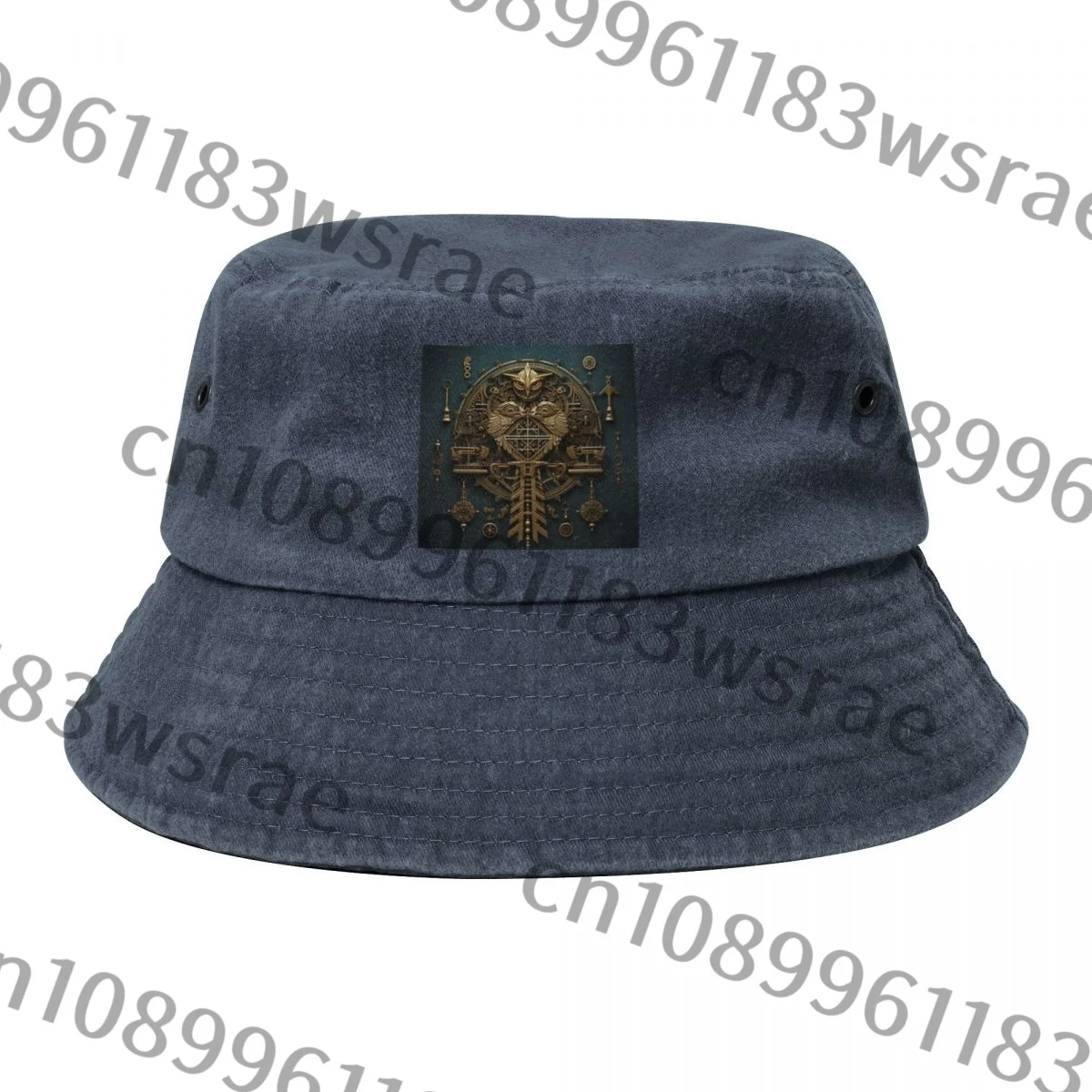 w postaci złotej grafiki sowa. Ковбойская джинсовая кепка. Рыбацкая шляпа