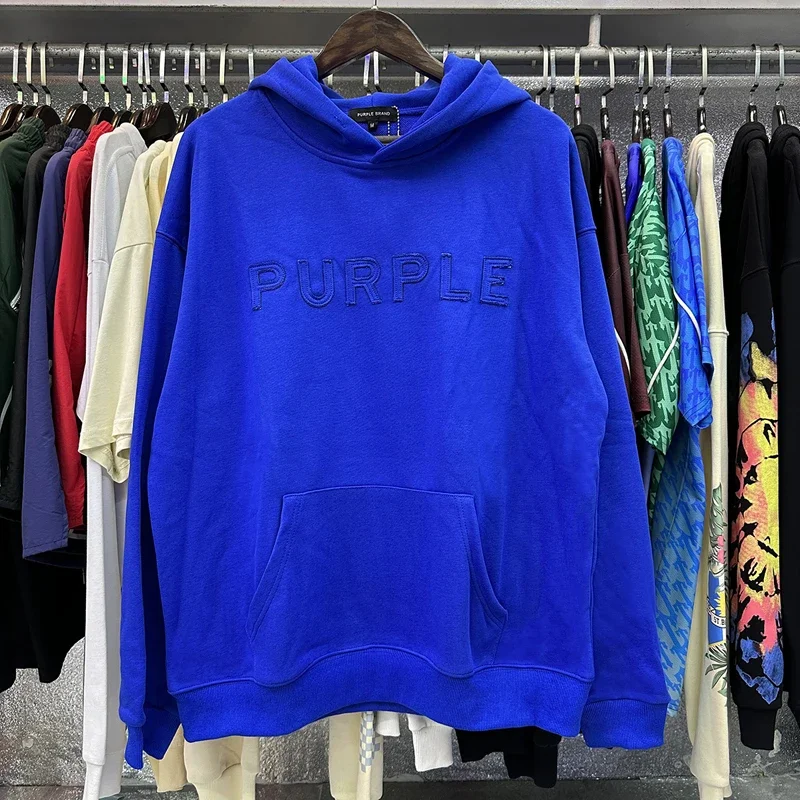 

NEW Embroidery Patch PURPLE Logo Hoodies Purple Brand Men's Clothing Oversize Loose Cotton Sweatshirts Kanye
