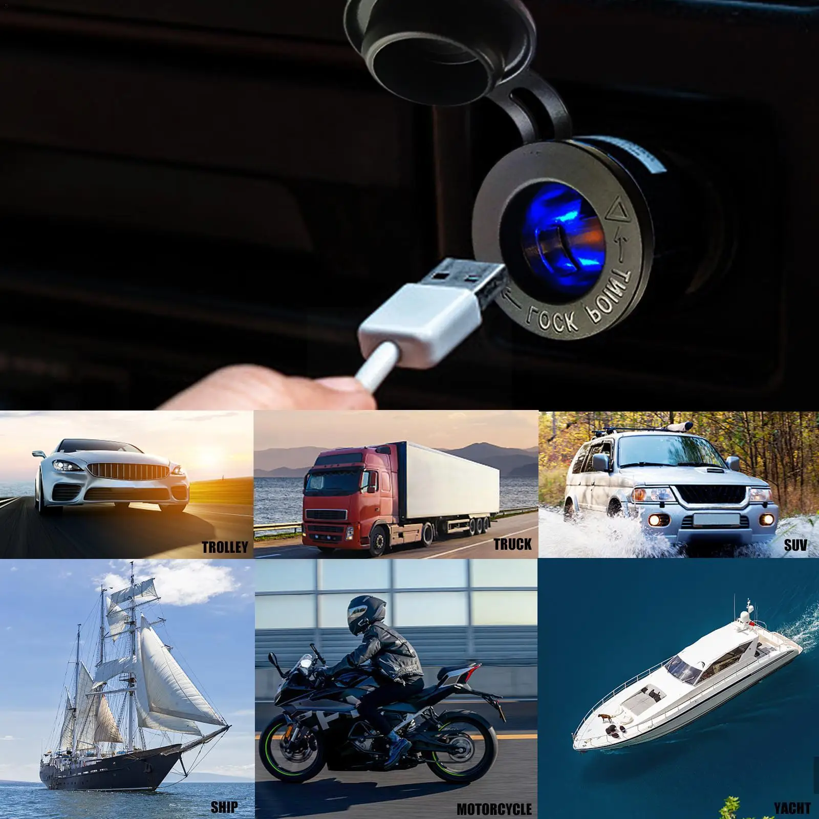 

Автомобильное зарядное устройство с гнездом для сигарет, USB-портом и сиденьсветодиодный, 60 см