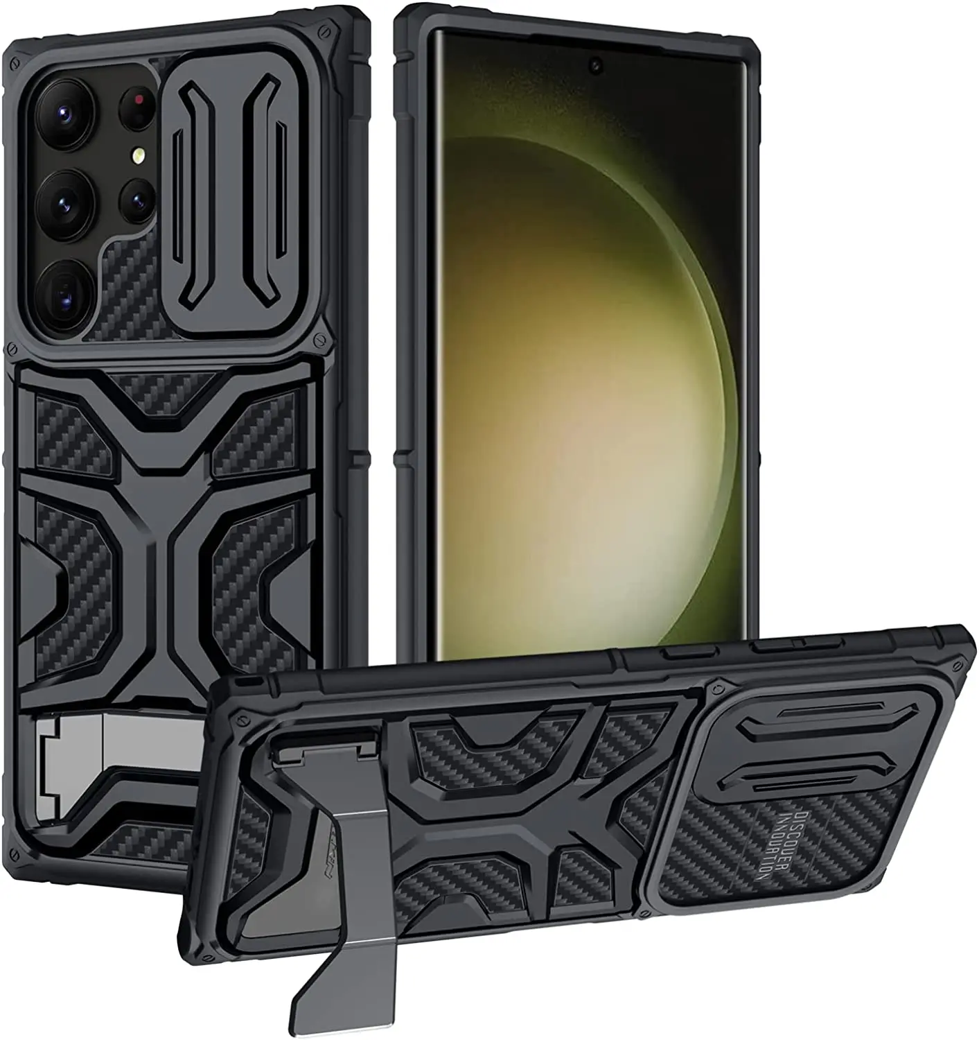 

for Samsung Galaxy S23 Ultra Case with Invisible Stand and Slide Camera Cover, Drop Protection, Shockproof Protective Cover