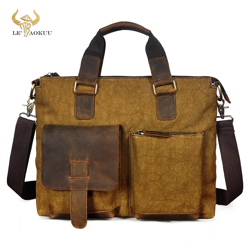 

Canvas+Genuine Leather Office Maletas Business Briefcase 15.6" Laptop Case Attache Portfolio Maletin Messenger Bag For Men B260