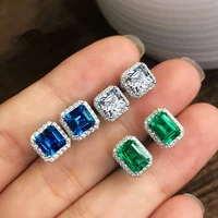 delicate square stud earrings for women full diamond brass set green zircon stud earrings high quality shiny jewelry