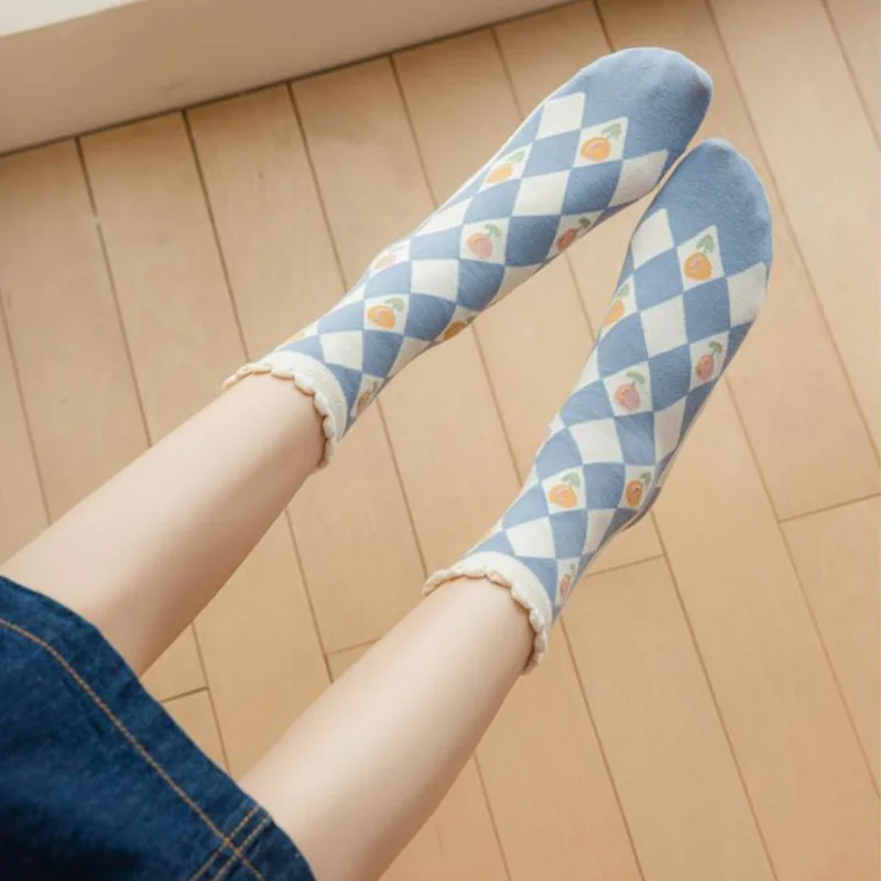 5 Pairs Lolita Fashion Printing Cotton Socks Women Long Autumn Winter Slouch Socks Japanese Style Kawaii Streetwear Woman Socks