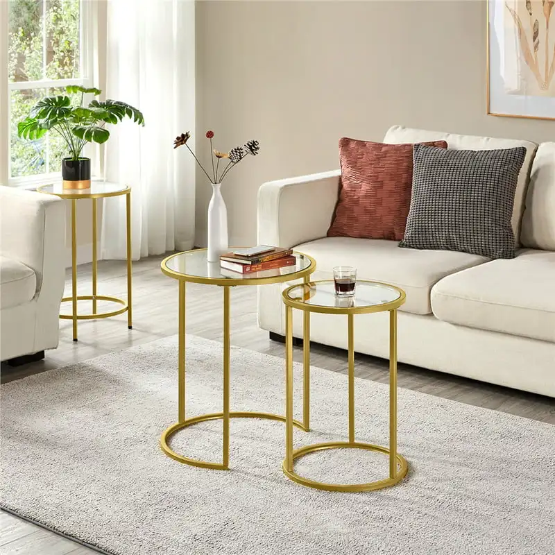 

Iron Nesting Tables, /Clear, Set of 2 Mesas Table top Tea table Small end table End table for bedroom Small coffee table
