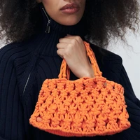 candy color rope crochet womens handbags mini designer woven bags for women 2022 hollow knitting tote female square clutch chic