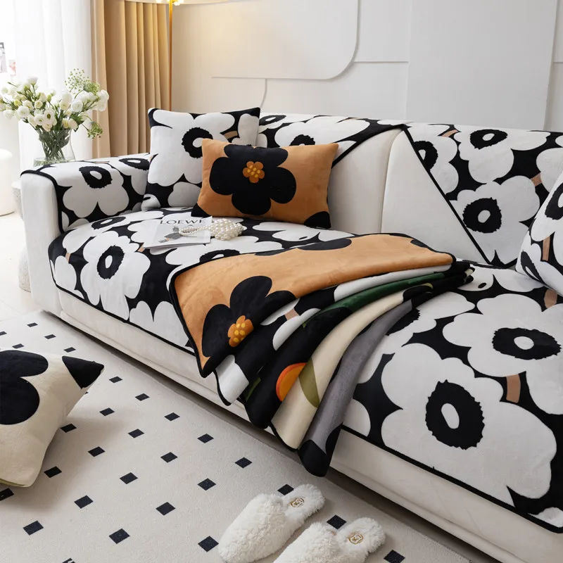 

Sofa Covers Flannel Couch Cushion Slipcover Thicken Sofa Mat Printed Plush Non-slip Couch Cover for Living Room Decor Protection