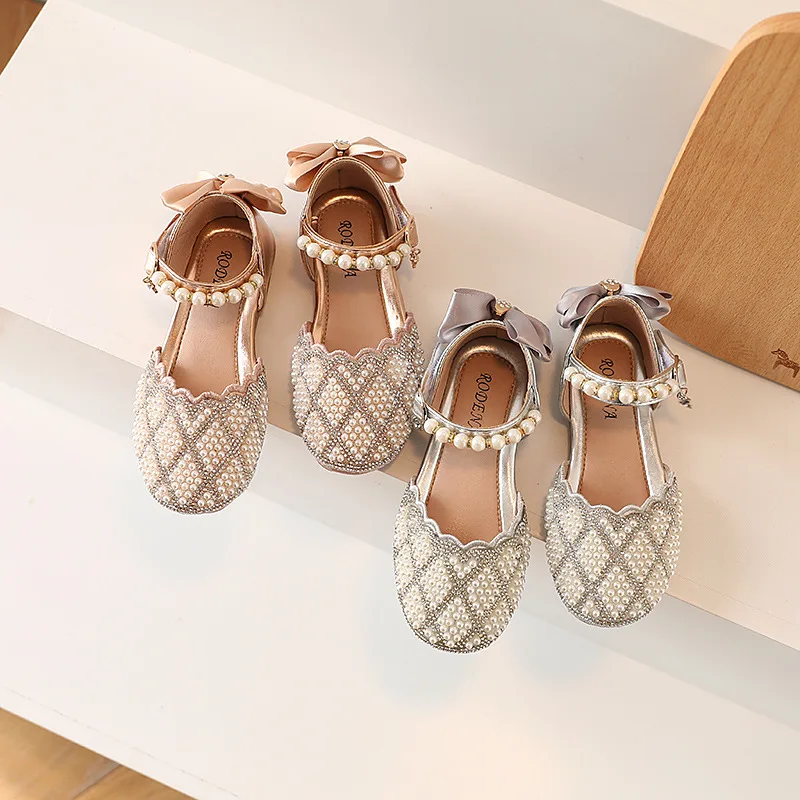 

Luxury Rhinestones Girls Leather Shoes Princess Girls Party Dress Shoes Gold Sliver Wedding Shoes Kids Little Girls Shoes 2023