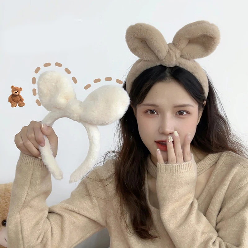 

Cute Plush Bear Rabbit Ears Headband Autumn Winter Warm Head Hoop Cartoon Girls Hairband Wash Face Makeup Hair Accessories