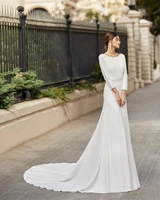 simple long sleeve wedding dress white ivory o neck court train v back summer bridal gown women vestidos de novia