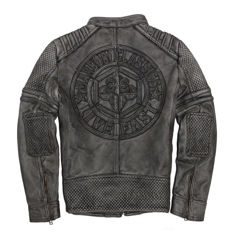 Распродажа винтажная кожаная мотоциклетная куртка Мужская байкерская мужское