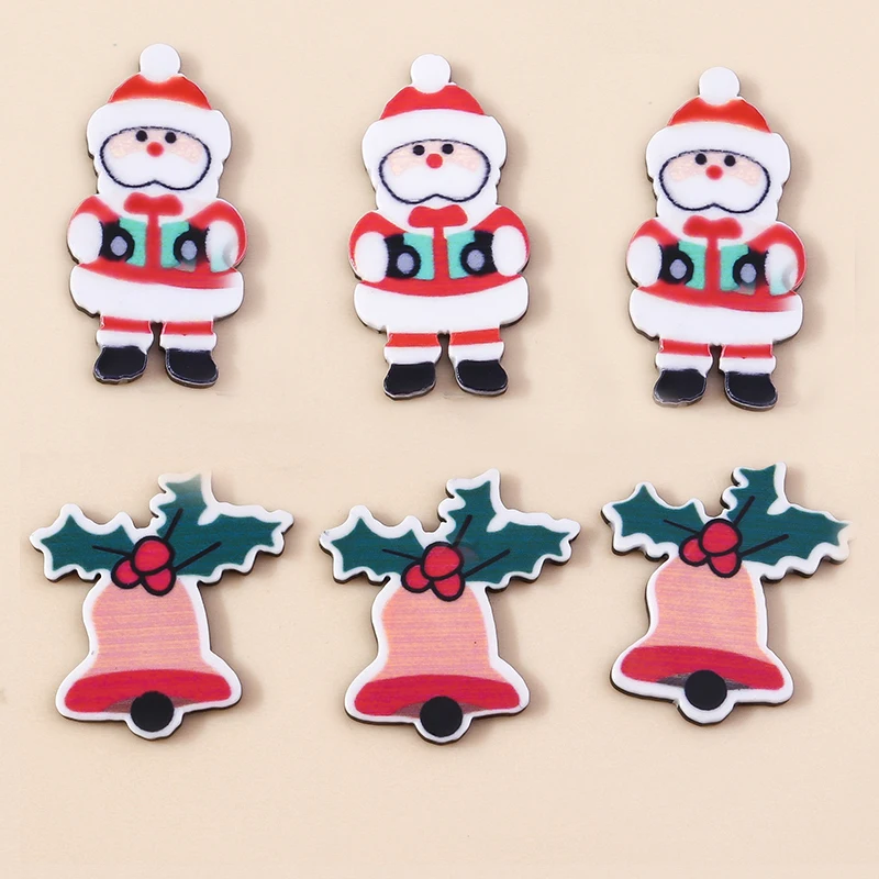 

10pcs Acrylic Merry Christmas Flatback Cabochons Resin Santa Clous Bell Charms for DIY Jewelry Making Outdoor Home Ornament