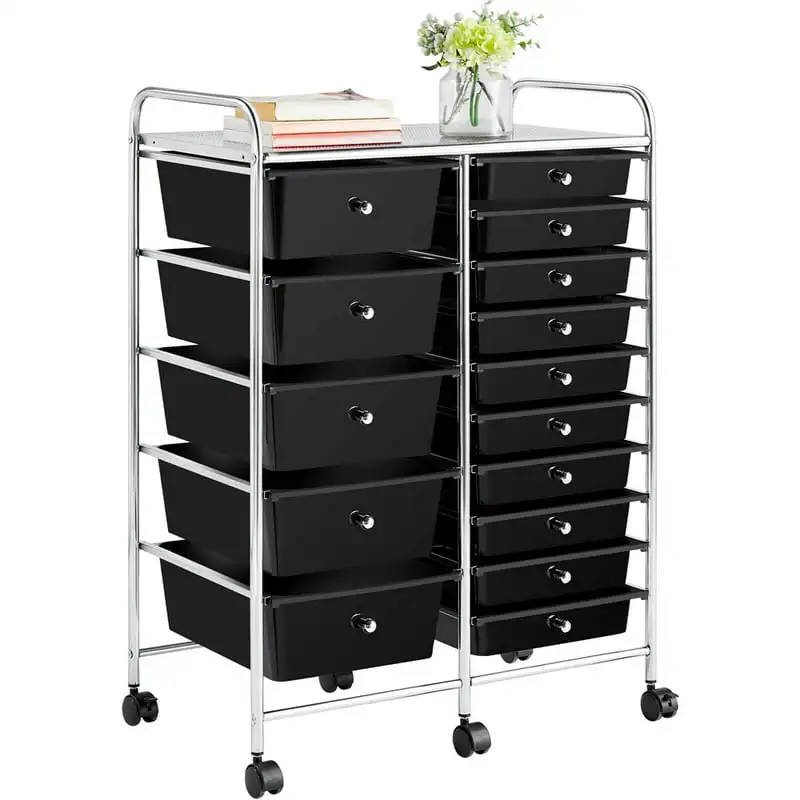 

Drawers Metal Frame Storage Cart, with Lockable Wheels, Black