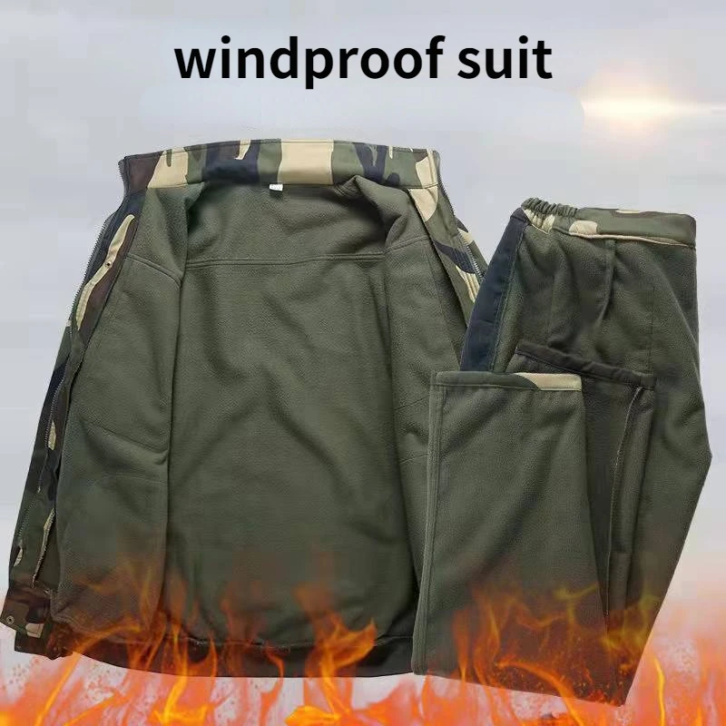 Мужские утепленные флисовые костюмы для альпинизма теплые рыбалки камуфляжная