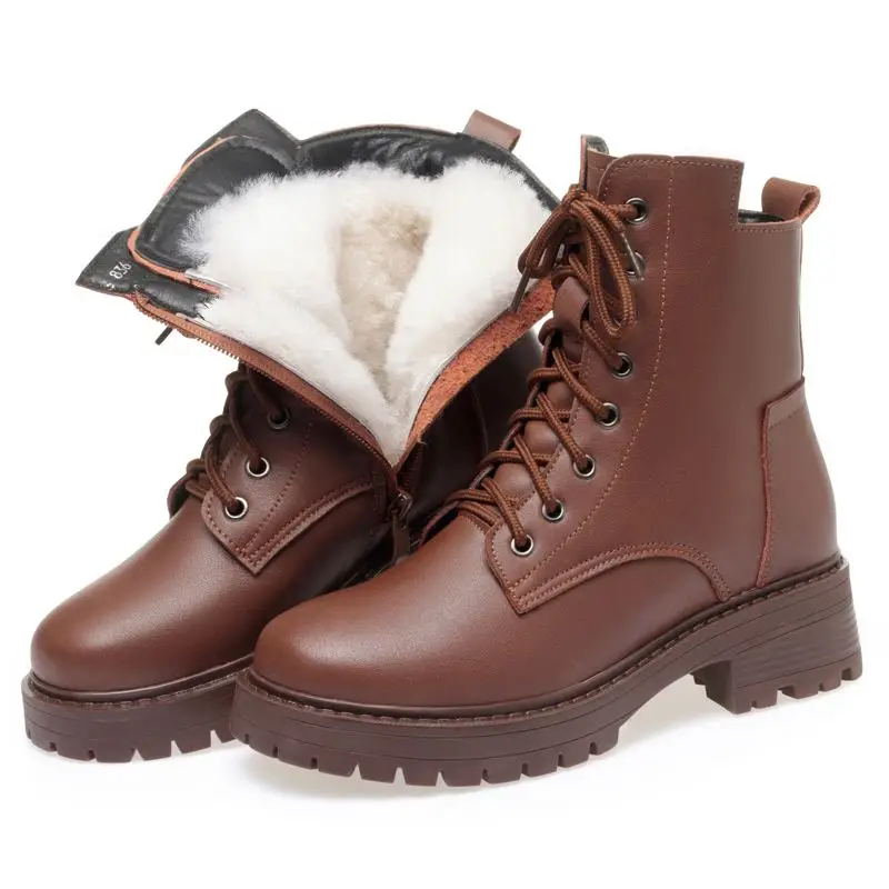 

, Big Size35-43 shoes high Genuine Leather Boots Women Wool Warm Winter Snow Boots Fashion Thick Fur Ankle Boots for Women