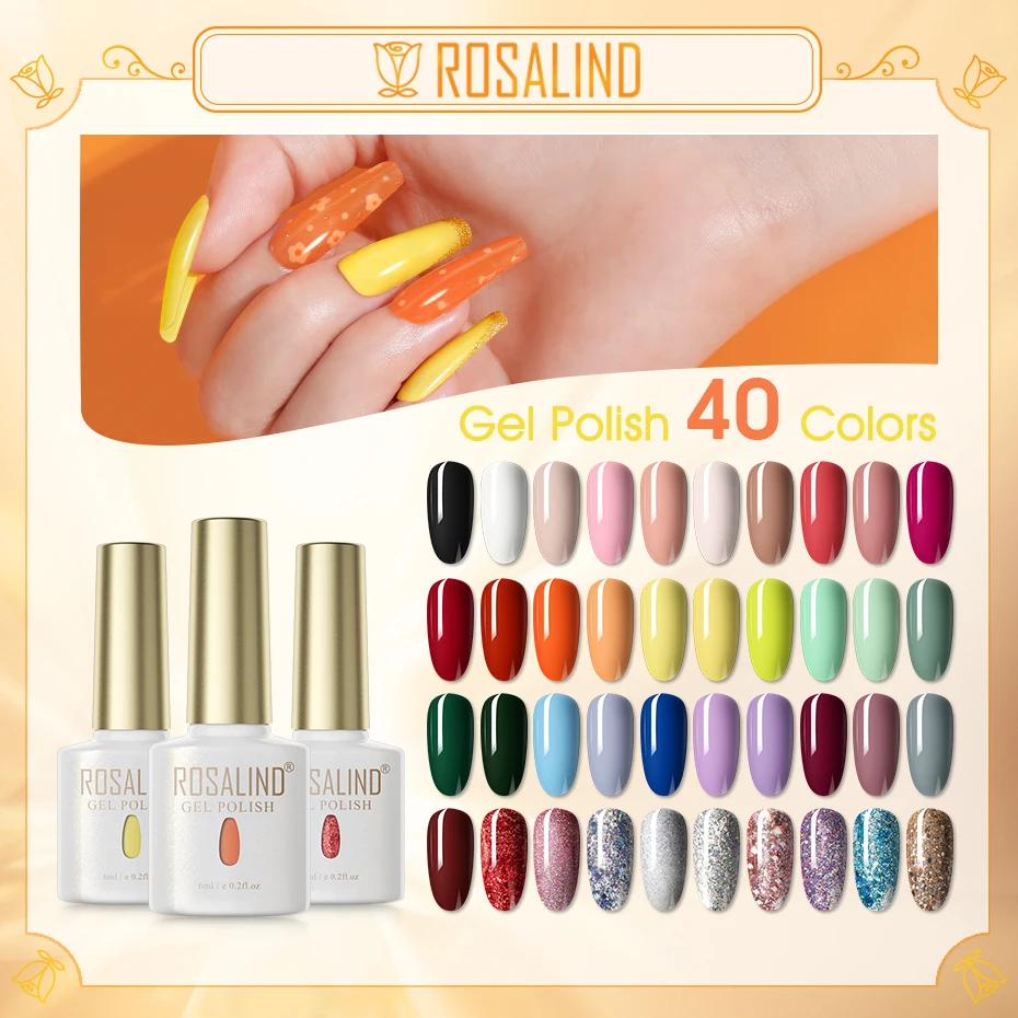 

ROSALIND 6ML Gel Nail Polish 80 Colors Semi Permanent Varnishes Hybrid Manicure Nails Art Base Top Coat For Nail Gel Polish