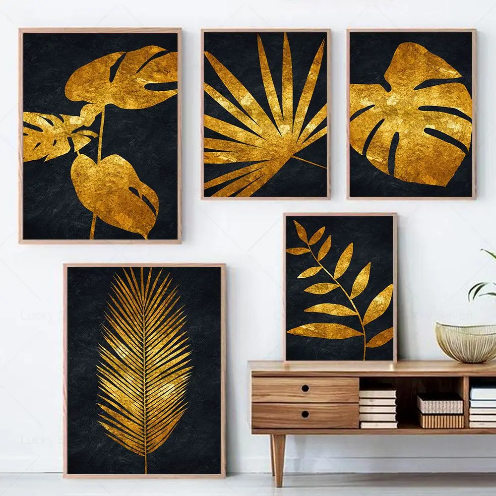 

Golden Palm Leaves Canvas Painting Botanical Nordic Wall Art Poster Print Nature Wall Pictures Decoration for Living Room Decor