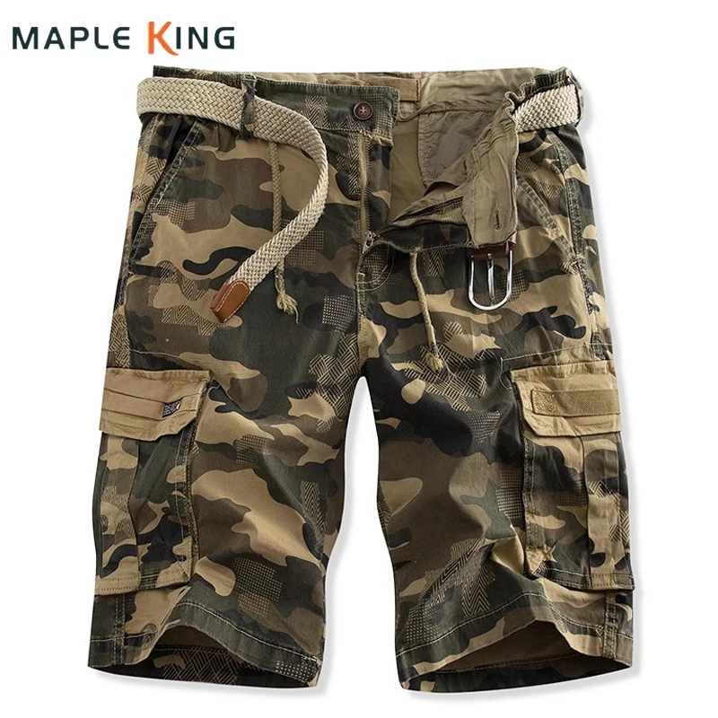 

Cargo Shorts Men Military Summer Cotton Camouflage Multiple Pockets Knee Length Working Shorts Hommes Mens Streetwear （No Belt）