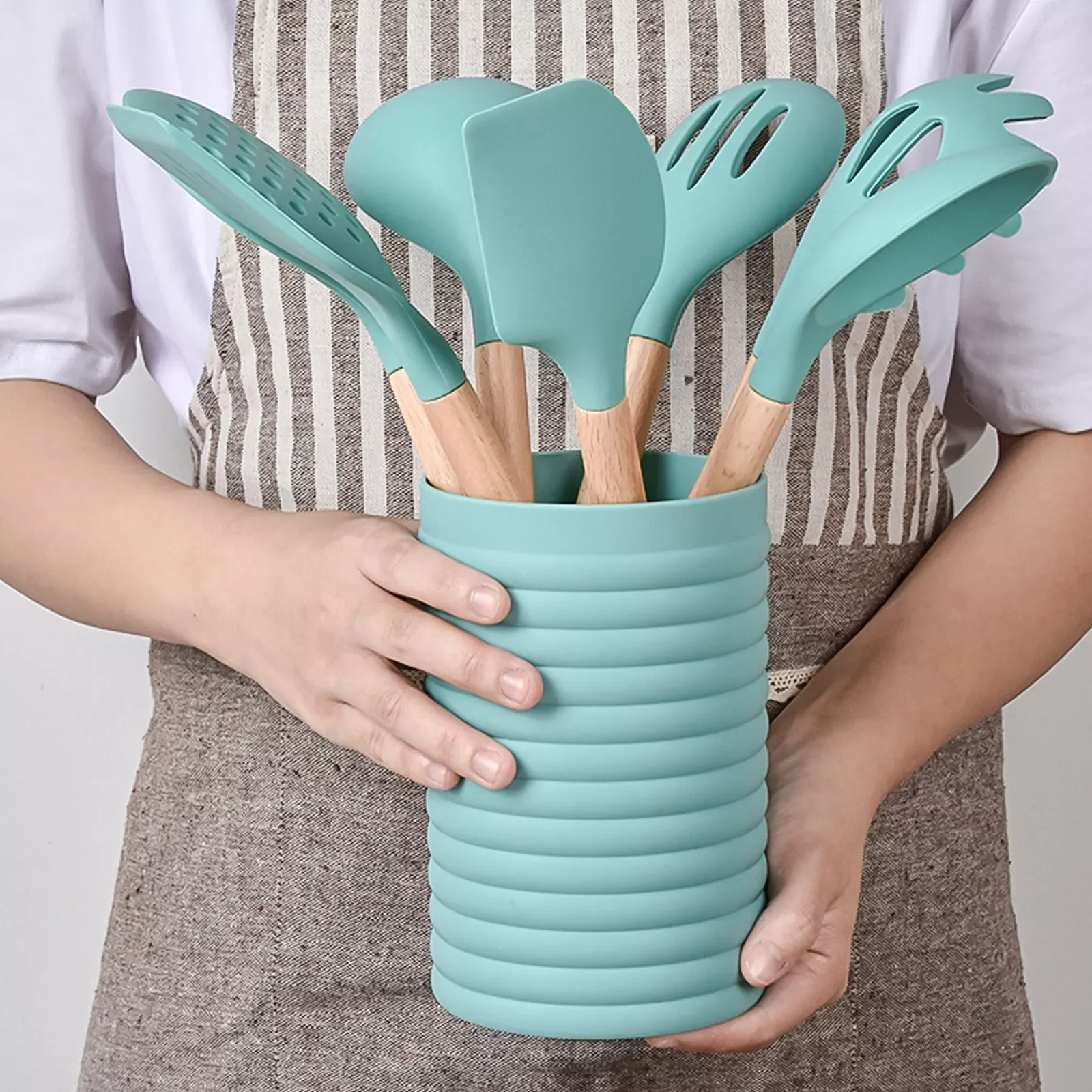 

Kitchen Utensils Set Silicone Cooking Utensils Heat Resistant Non Stick Pan Cooking Tool With Wooden Handle Kitchen Utensils Set