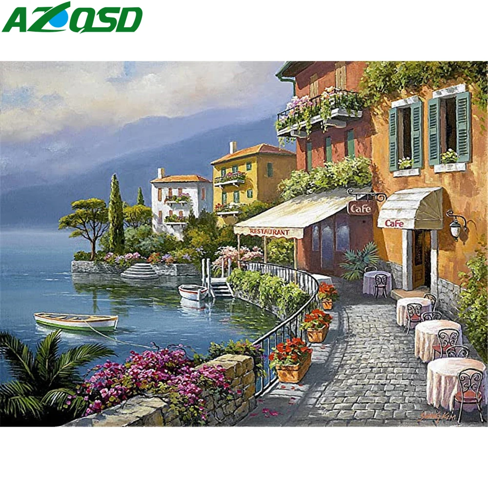 AZQSD Алмазная картина Новинка 2022 harbor City ручная работа Стразы 5d алмазная вышивка