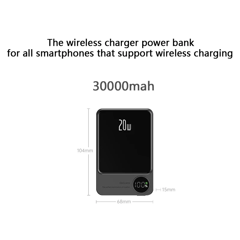 2023 Wireless Power Bank Magnetic 30000mAh Portable Powerbank Type C Fast Charger For iPhone 14 Xiaomi Samsung Magsafe Series