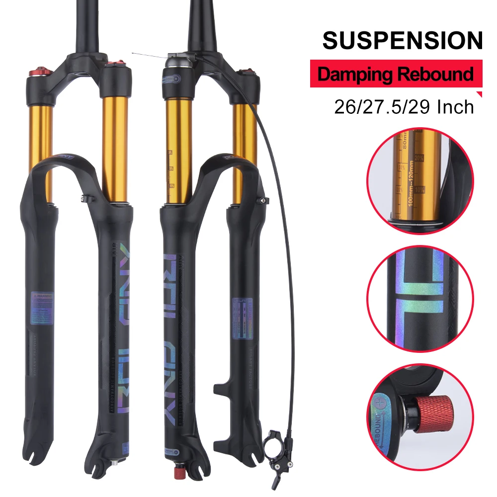 BOLANY Bike Fork Solo Air with Rebound Adjustment MTB front Suspension 26/27.5/29er Straight/Tapered RL/LO Bicycle QuickRelease