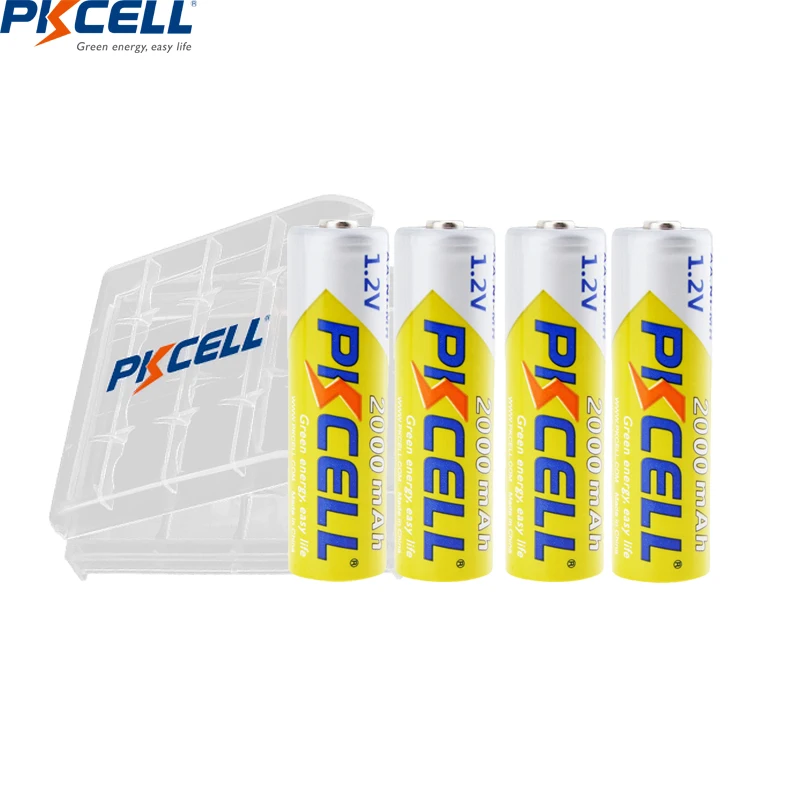 

4PC PKCELL 2A 2000mAh 1.2V AA Batteries NI-MH AA Rechargeable Battery Bateria Baterias with 1PC Battery box for flashlight toys