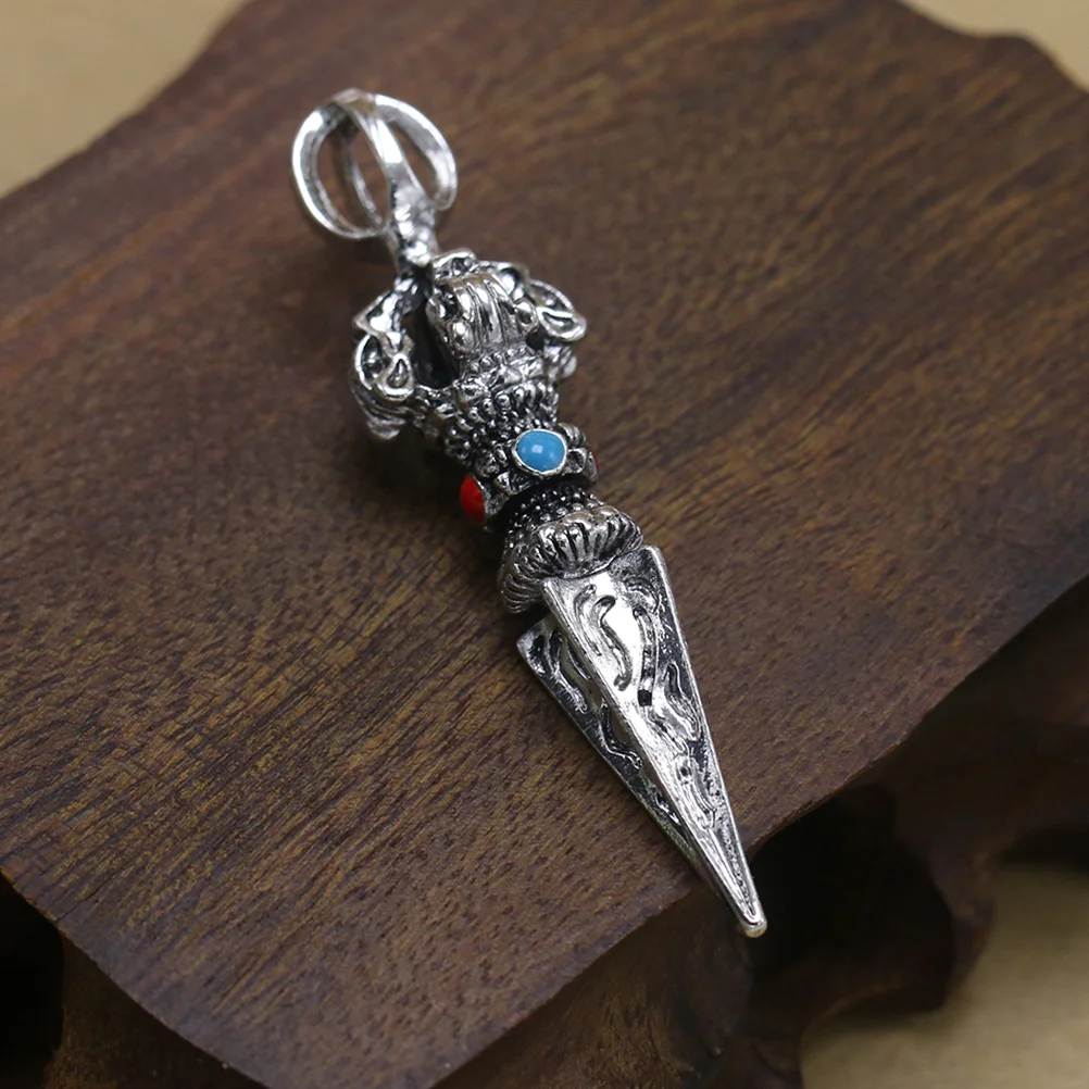 2шт Ваджра Пхурба кулон 3D амулет медитация йога ожерелье (серебро)