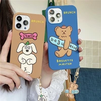luxury cartoon animal 3d case for iphone 13 12 pro 11 xs max xr se 6s 7 8 plus x cute soft silicone cover wite lanyard kids gift
