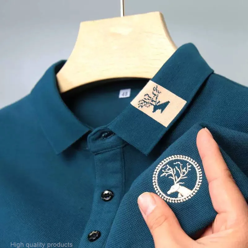 

Merek 100% Katun Kemeja Polo Pria Lengan Panjang Высококачественная футболка Rusa Kepala Bordir Musim Panas Desainer Bar Baru Mode Top