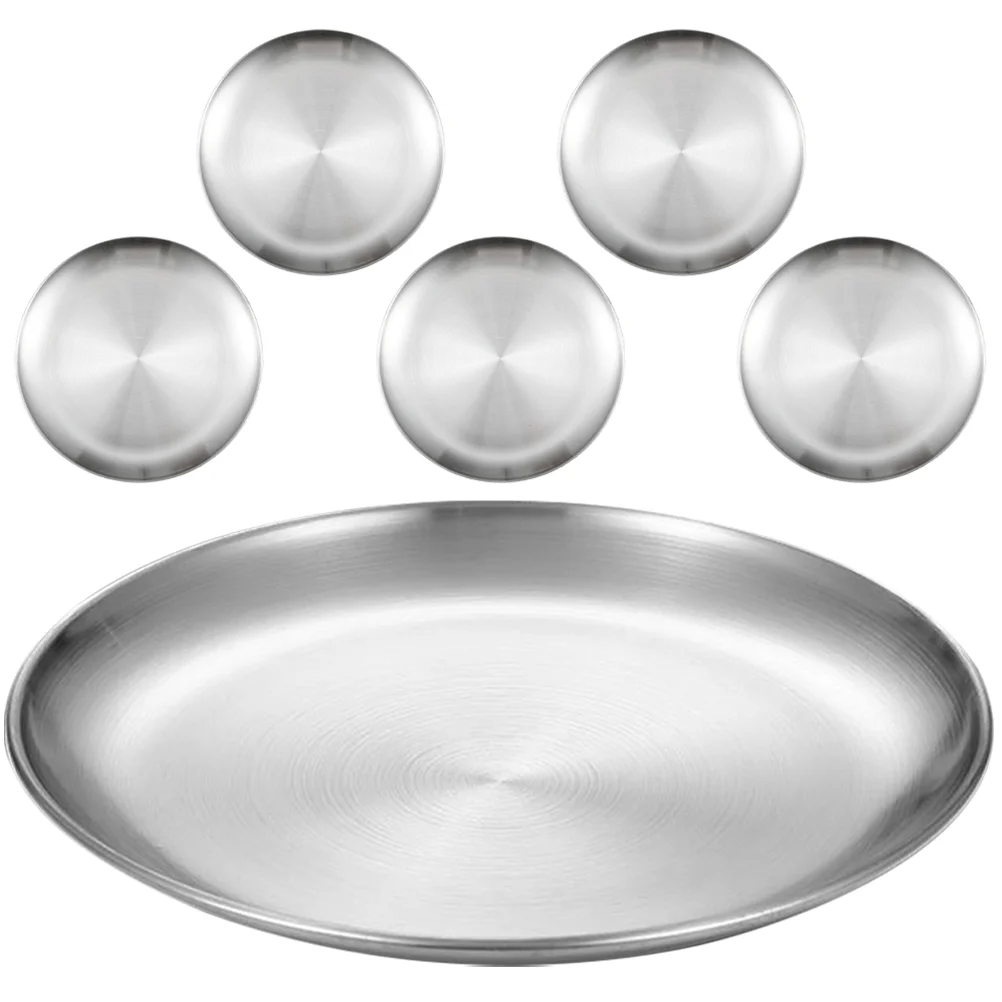 

6pcs Reusable Dinner Plates Stainless Steel Round Plates Dinner Plate Dish Kitchenware