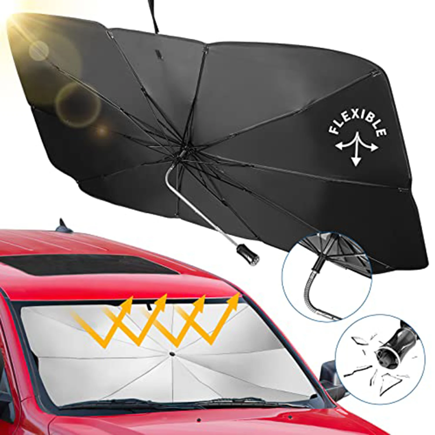 

Car Windshield Sun Shade UV Rays and Heat Sun Visor Protector Foldable Reflector Umbrella Brella Shield（145x80cm