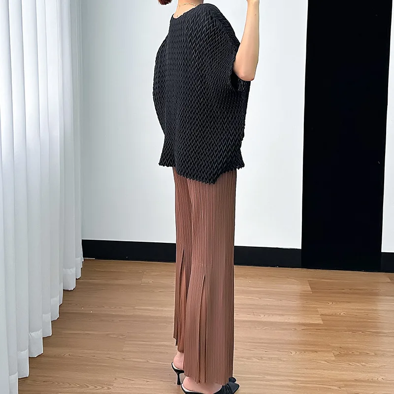 ALSEY Miyake 2025 летний новый женский костюм с рукавами летучая мышь однотонный топ