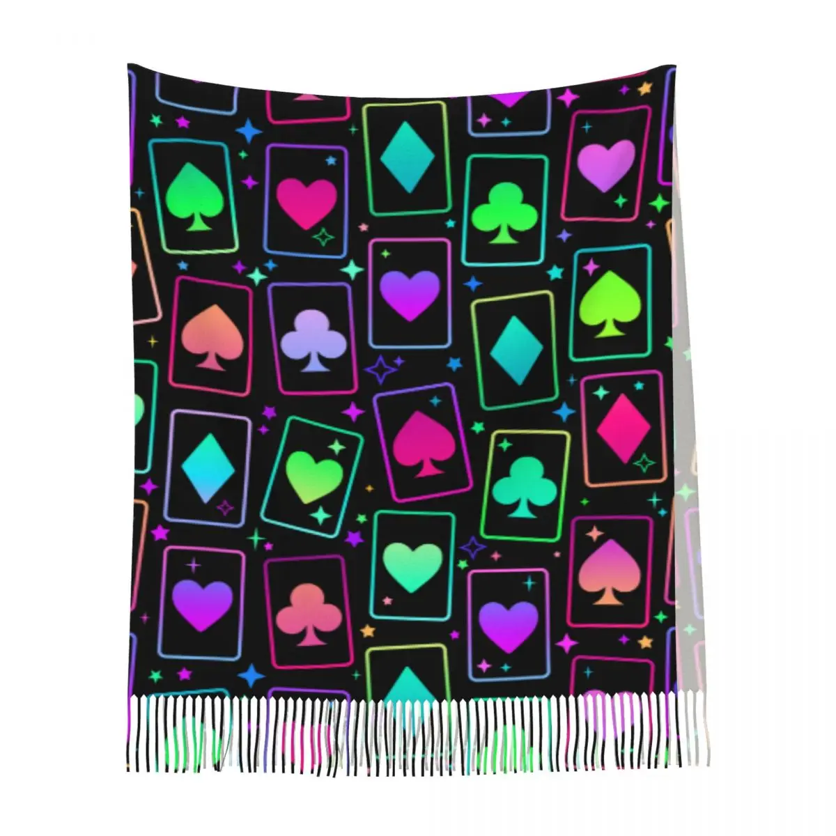 Персонализированный Печатный покер длинный ворс бахрома мужской шарф женский