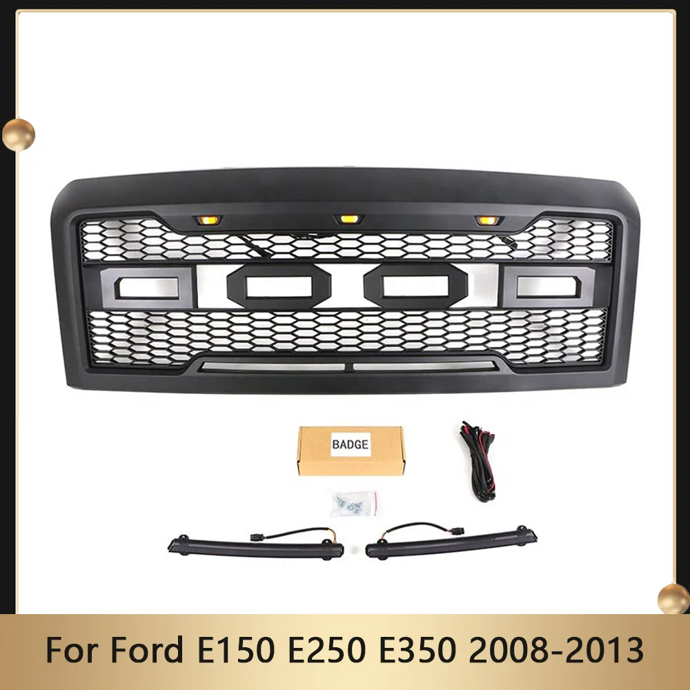 Сотовый передний бампер верхняя решетка со световой планкой подходит для Ford E150