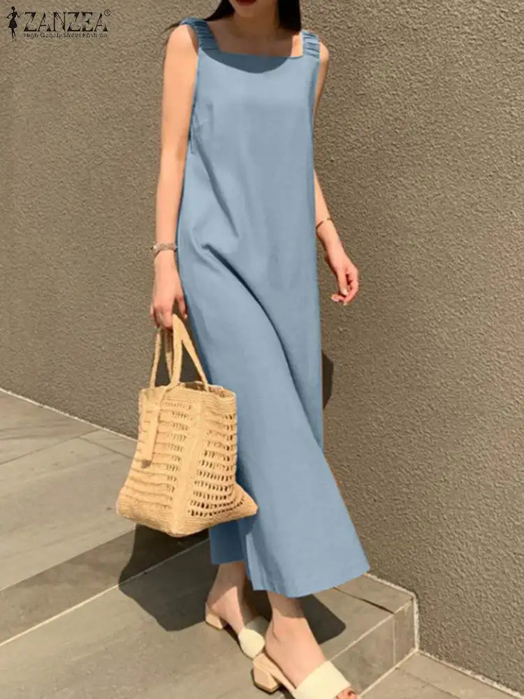 

ZANZEA Summer Strap Dress Women Square Neck Party Dresses Elegant Solid Tanks Sundress Robe Femme Casual Holiday Beach Vestiddos