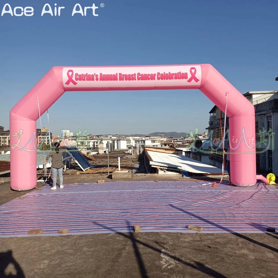 

Free Design Pink White Inflatable Arch Start Finish Line with Logo for Breast Cancer Event and Sport Race