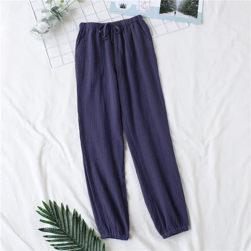 pajamas men and women spring and autumn home pants cotton washed double gauze casual pants loose comfortable trousers sleepwear