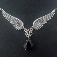 gothic angel wings necklace angel guardian black acrylic crystal pendant aranwen gothic fashion jewelry gifts for couples